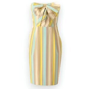 NWOT Anthropologie Bow Spaghetti Strap Striped Cotton Jacquard Sheath Dress M 6